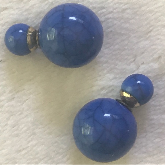 Jewelry - Faux Look Marble Double Stud Earrings in Blue